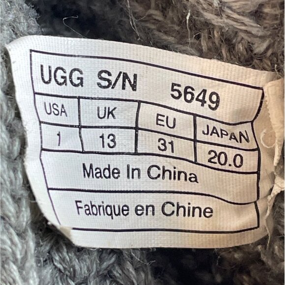 Ugg Youth Kids Girl Grey Wool Convertible Winter Boots Sz 1 - Picture 10 of 10